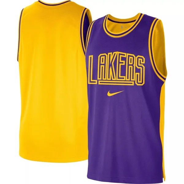 Мужская сетчатая майка Los Angeles Lakers Courtside Versus Force Split DNA Performance фиолетового/золотого цвета Nike