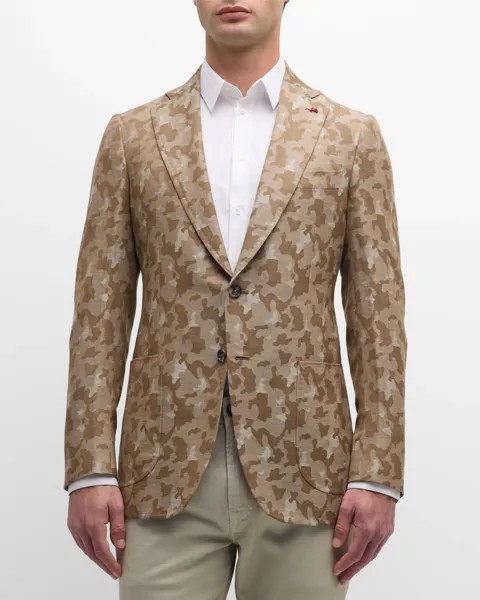 Мужской камуфляжный пиджак из кашемира и льна Isaia, цвет Pastel Brown