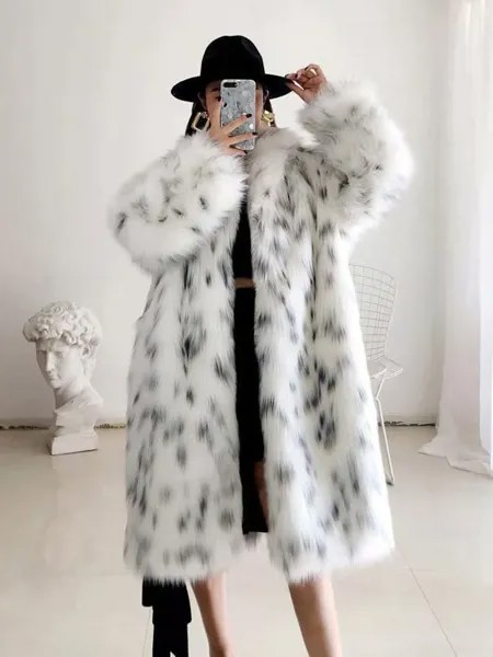 Женское зимнее элегантное пальто из искусственного лисьего меха, Байкерская кожаная куртка, Высококачественная плюшевая элегантная Толстая пушистая длинная уличная мода Украины
