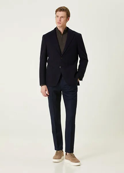 Темно-синие шерстяные брюки со складками и завязками на талии Luciano Barbera