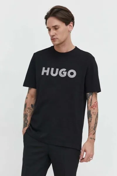 Хлопковая футболка Hugo, черный