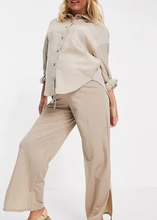 Светло-бежевые брюки с посадкой под животом и широкими штанинами из ткани под лен ASOS DESIGN Maternity-Нейтральный