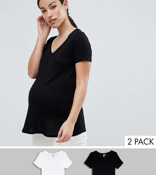 Набор из 2 свободных футболок с V-образным вырезом ASOS DESIGN Maternity - СКИДКА-Мульти