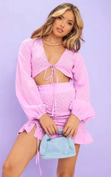 PrettyLittleThing Сиреневое облегающее платье-юбка со сборками и вышивкой Ditsy