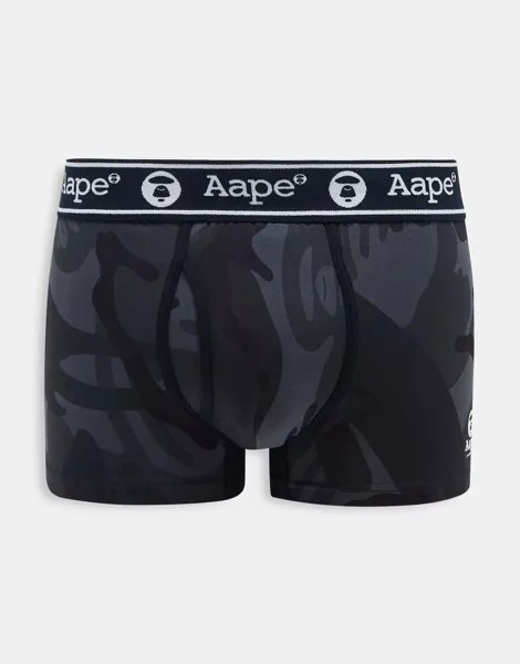 Черные боксеры Aape by A Bathing Ape с камуфляжным принтом и поясом с логотипом A Bathing Ape