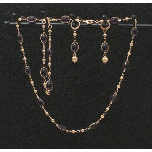 Комплект бижутерии Fashion jewelry: цепь, серьги, браслет, размер браслета 20 см, размер колье/цепочки 50 см, золотой