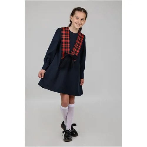 Школьный сарафан nikolli, размер 9 лет, мультиколор, красный