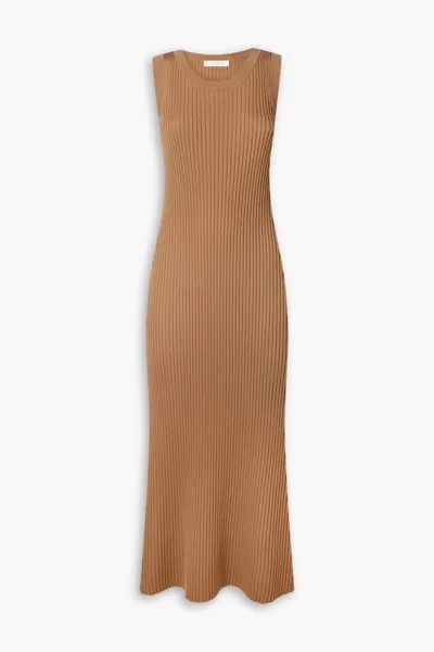 Платье миди в рубчик из шерсти и кашемира Chloé, светло-коричневый