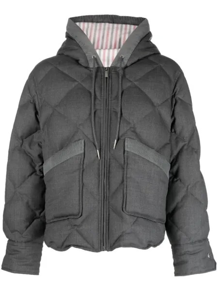 Thom Browne пуховик Super 120's с капюшоном, серый