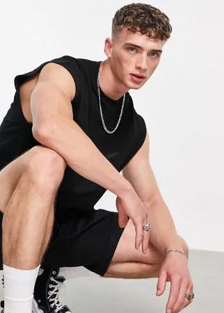 Свободная черная майка из ткани пике ASOS DESIGN-Черный цвет
