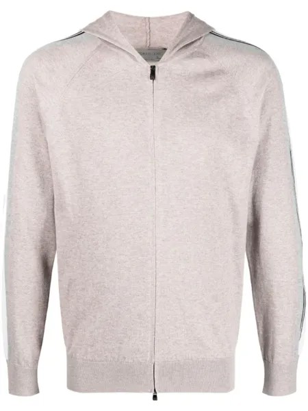Corneliani худи на молнии с полосками, нейтральный цвет