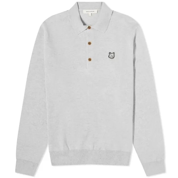 Поло Maison Kitsune Fox Head Patch Knit, светло-серый