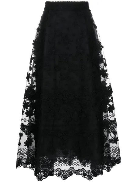 Elie Saab юбка миди с цветочной вышивкой, черный