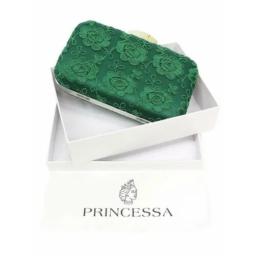 Сумка  клатч Princessa 2021PR-G1368-REL/G1368-A\зеленый вечерняя, текстиль, внутренний карман, зеленый