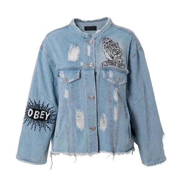 Джинсовая куртка для девочек, джинсовая куртка в Корейском стиле с вышитыми буквами и сломанными дырками, Свободный Топ, Y619, 2021