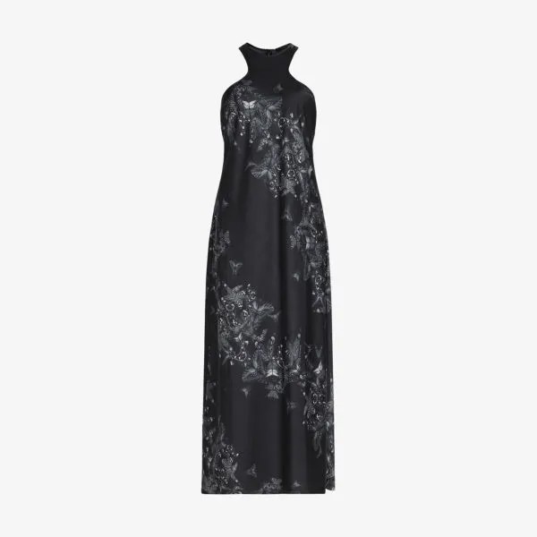 Платье макси Betina Diana из переработанного полиэстера с графическим принтом Allsaints, черный