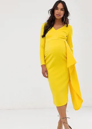 Желтое платье миди с асимметричными оборками True Violet Maternity-Желтый