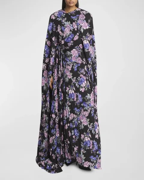 Плиссированное платье с круглым вырезом Balenciaga, цвет 5261 Black/Purple