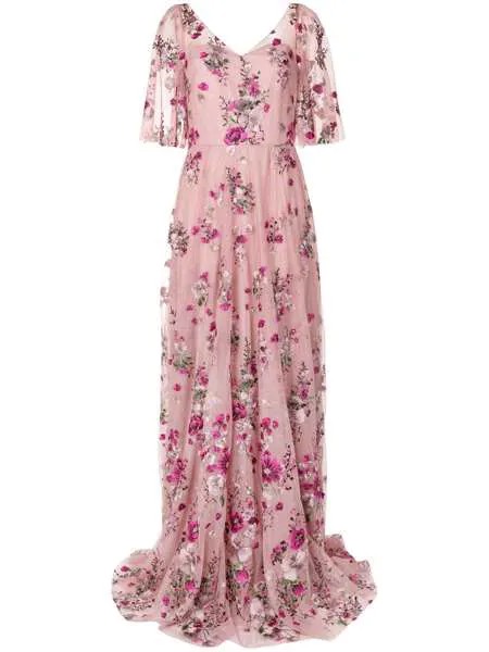 Marchesa Notte вечернее платье из тюля с цветочной вышивкой и блестками