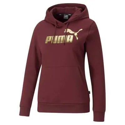 Puma Essentials+ Metallic Logo Pullover Hoodie Женская бордовая повседневная верхняя одежда