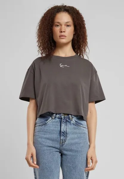 Футболка с принтом SMALL SIGNATURE ESSENTIAL CROP TEE Karl Kani, цвет anthracite