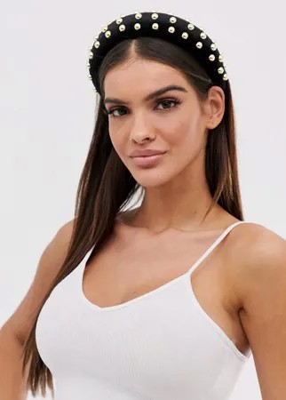 Уплотненный черный ободок на голову с заклепками ASOS DESIGNф-Черный цвет