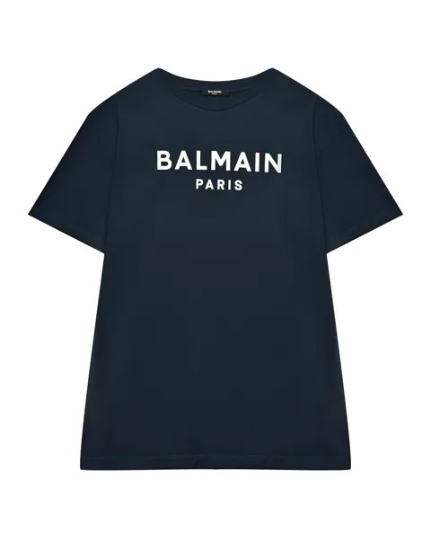 Синяя футболка с лого Balmain