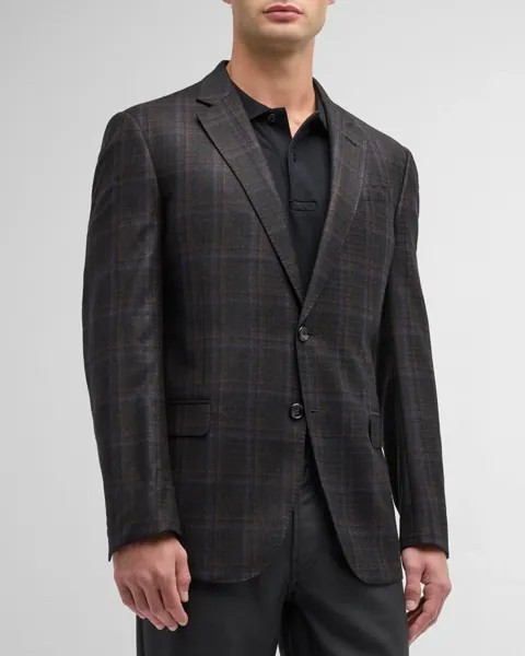Мужской шерстяной смокинг с оконным стеклом Emporio Armani, цвет Dark Brown