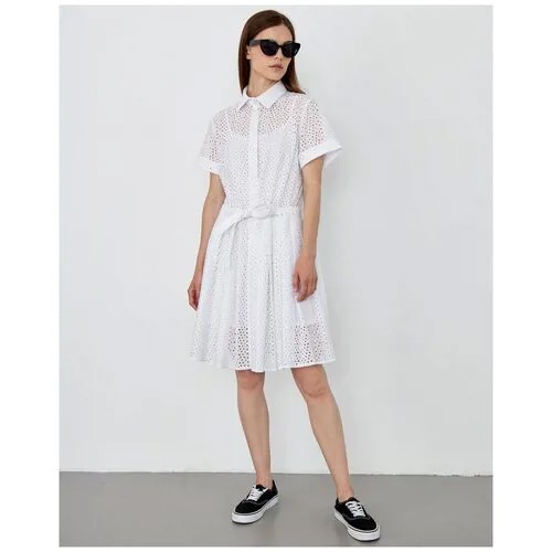 COCOS Хлопковое платье-рубашка с ажурной вышивкой, белый, S