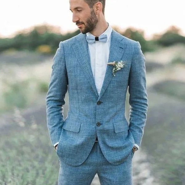 Мужской костюм, смокинг для жениха, джинсовый синий облегающий костюм с лацканами для свадьбы, Лучший мужской костюм для выпускного вечера, Простой повседневный деловой мужской пиджак + брюки