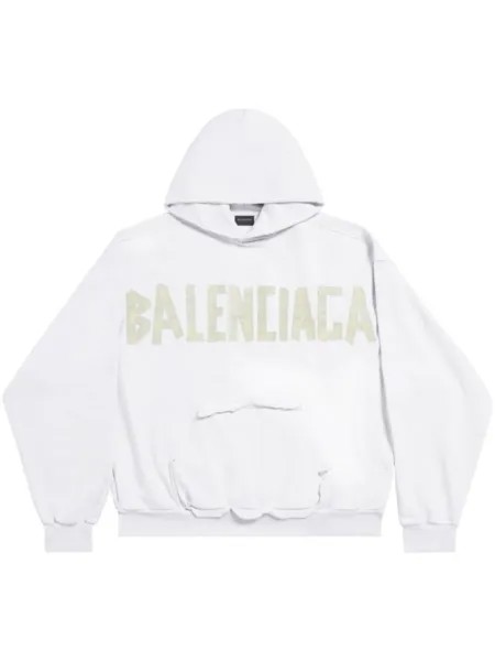 Balenciaga logo-print cotton hoodie, белый