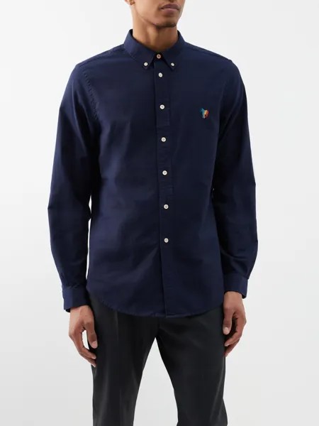 Оксфордская рубашка из органического хлопка с вышивкой зебры PS Paul Smith, синий