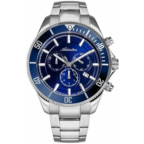 Наручные часы Adriatica Chronographs, серебряный, синий