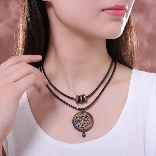 Колье, длина 42 см, коричневый