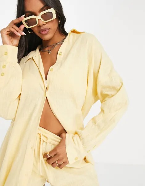 Желтая пляжная рубашка от комплекта на пуговицах из фактурной ткани ASOS DESIGN-Желтый