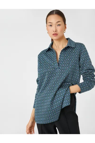 Футболка Oversize с воротником-поло и длинным рукавом Koton, зеленый