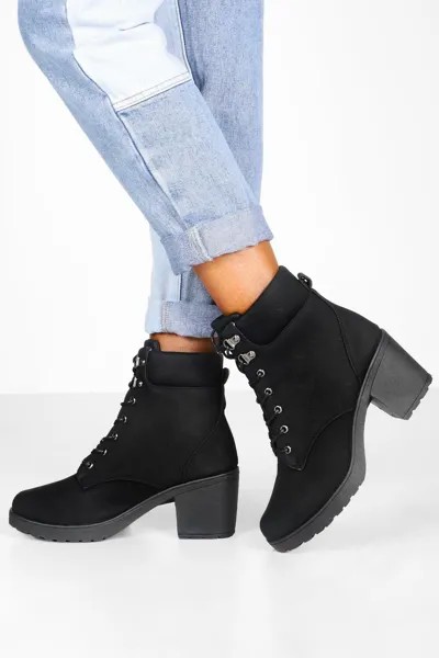Походные ботинки на блочном каблуке с уплотненными манжетами boohoo, черный
