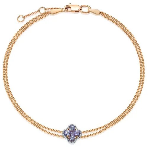 Браслет-цепочка Vesna jewelry, красное золото, 585 проба, родирование, танзанит, длина 18.5 см.