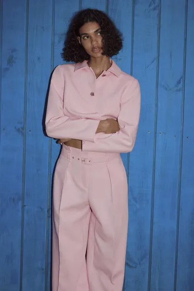 Укороченный пиджак с притяженными пуговицами ZARA, розовый