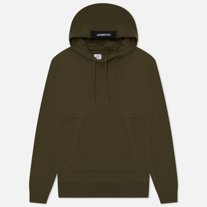 Мужская толстовка C.P. Company Logo Hoodie Diagonal Raised Fleece оливковый, Размер S