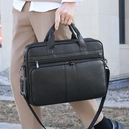 Деловая мужская сумка портфель Loui Vearner черная для документов А4 /для ноутбука