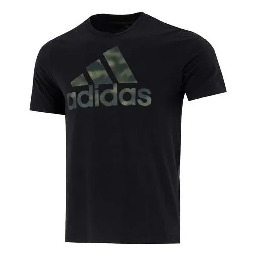 Футболка Adidas Camo T Athleisure Casual Sports Logo Round Neck Short Sleeve Black T-Shirt, Черный