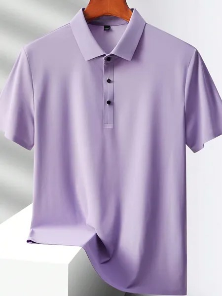 Мужская летняя быстросохнущая прохладная и дышащая рубашка поло с короткими рукавами для занятий спортом на открытом воздухе, сиреневый фиолетовый