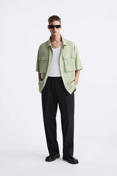 Рубашка из лиокелли с карманом Zara, бильярд зеленый