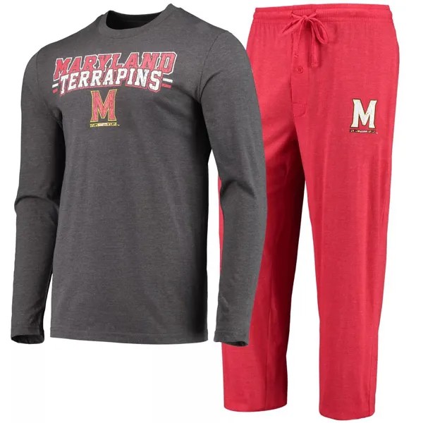 Мужская футболка Concepts Sport красная/темно-угольная футболка с длинными рукавами и брюки для сна Maryland Terrapins Meter