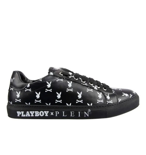 Низкие кроссовки Philipp Plein X Playboy с логотипом черепа, черно-белые 08341