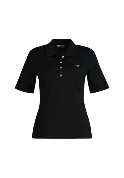 Рубашка-поло женская - SLIM SHIELD PIQUE POLO, рукава до половины, планка на пуговицах, логотип, однотонная GANT, черный