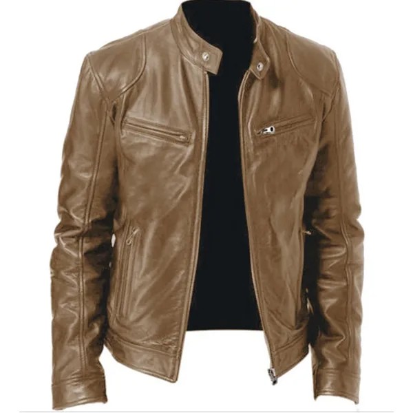 Мужская винтажная куртка из искусственной кожи большого размера с воротником-стойкой однотонная куртка на молнии с несколькими карманами