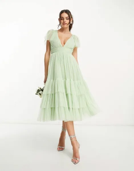 Платье из тюля с v-образным вырезом и кружевом Bridesmaid Bridesmaid Madison Lace & Beads