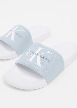 Голубые шлепанцы с логотипом Calvin Klein-Серый